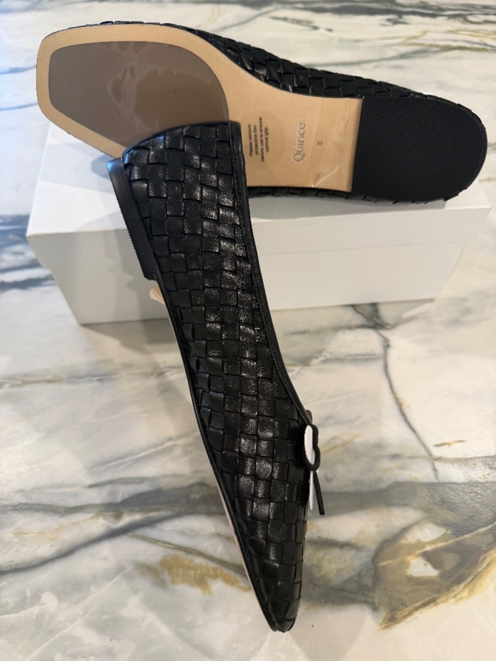 Quince Women's Italian Leather Handwoven Square Toe Ballet Flat - Black - Size 8 - Picture 3 of 5